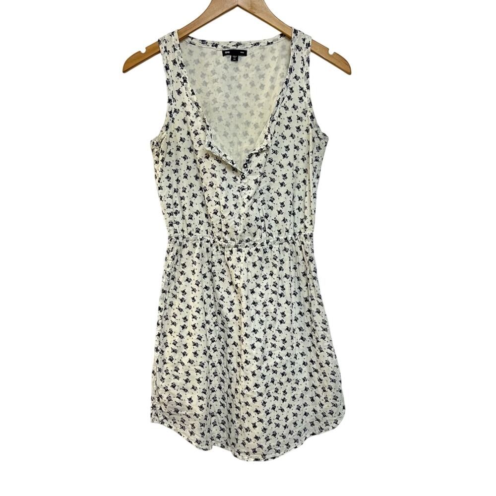 Gap Ditsy Floral Print Mini Dress Vintage Style Cream White Purple XS